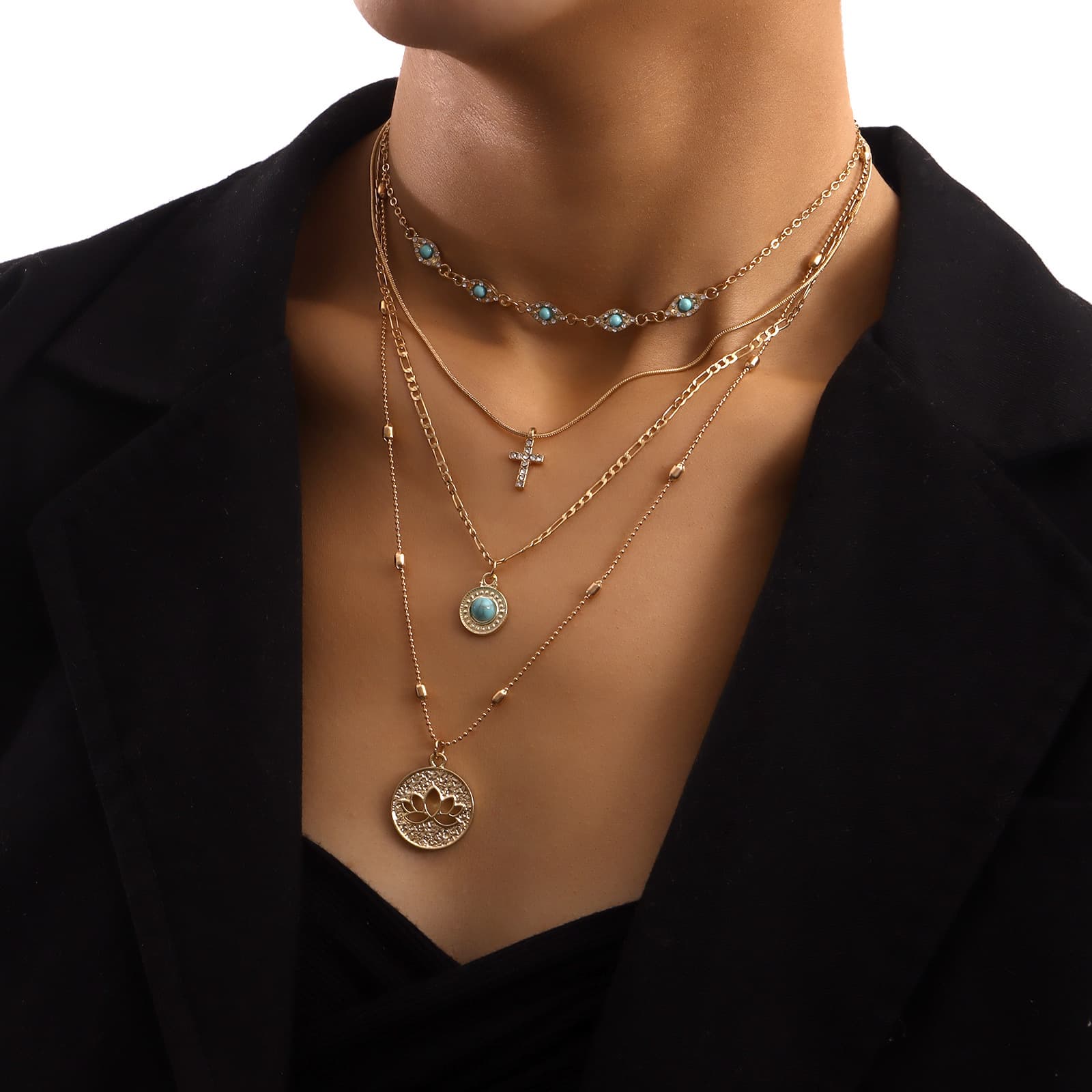 Layered Cross Pendant Necklace